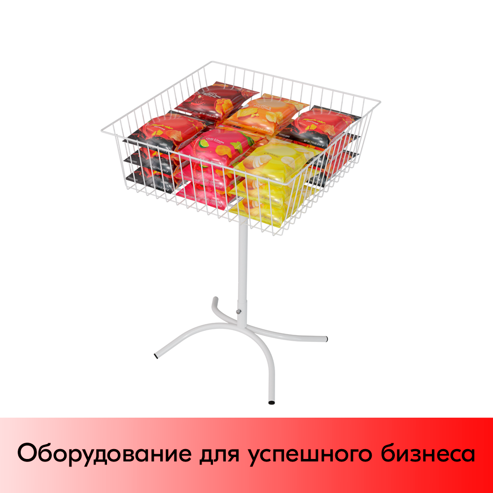 Стойка для распродаж с сетчатой корзиной 600x600x870мм, RAL9016, Белый