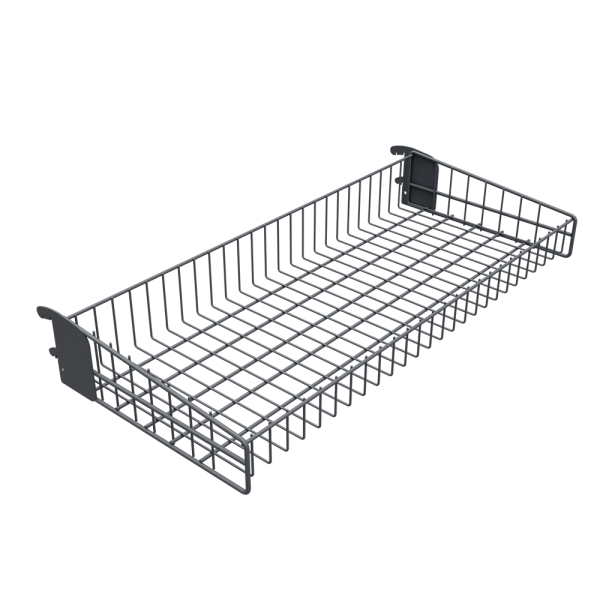 sk_Корзина сетчатая навесная 280х665 мм, h 100мм для Стеллажа прикасс., Муар, RAL7024 Серый, спец.цвет