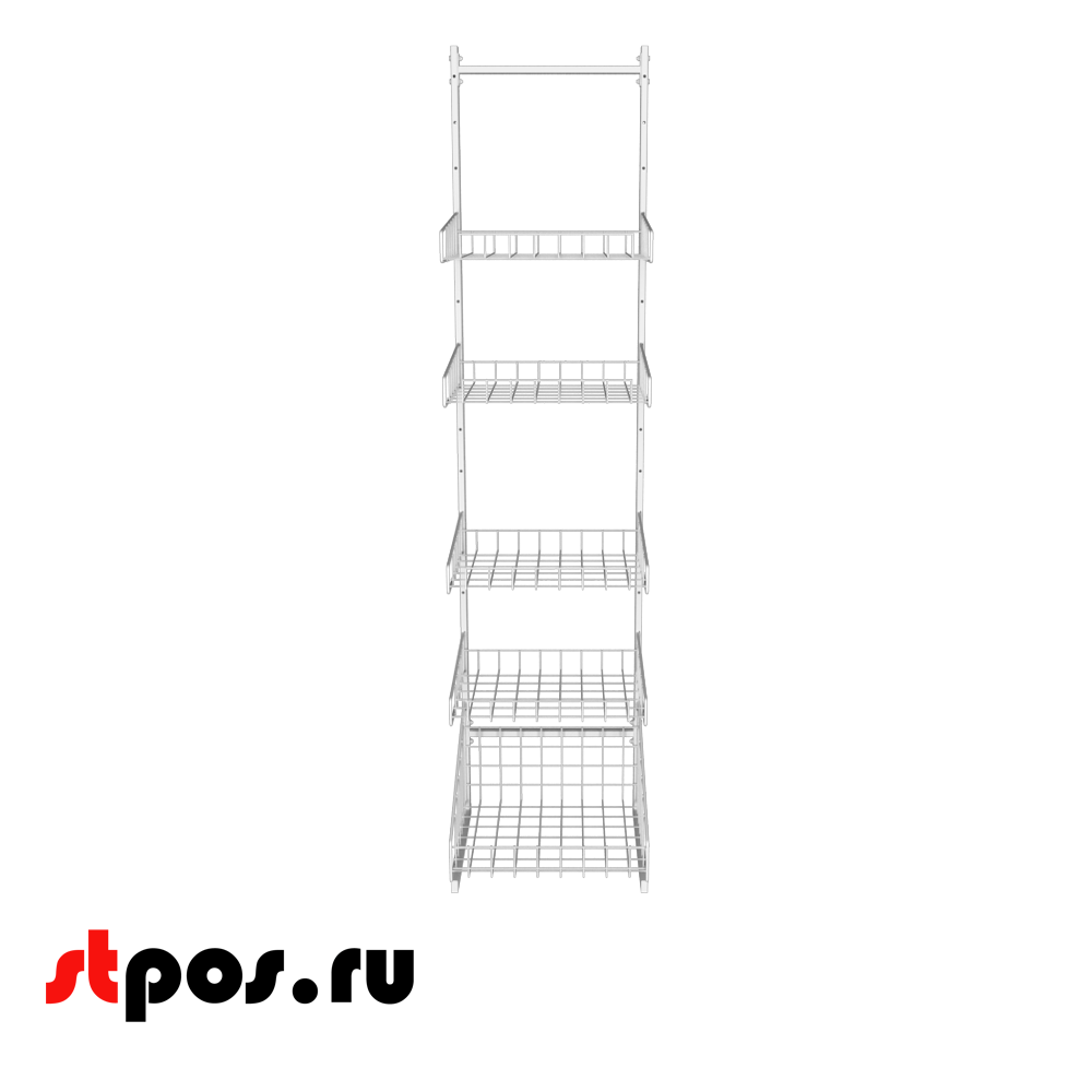 02_НАБОР Стойка прикассовая ОДНОСТОРОННЯЯ в сборе, 440мм, 4 прямые полки, 1 корзина, RAL9016, Белый