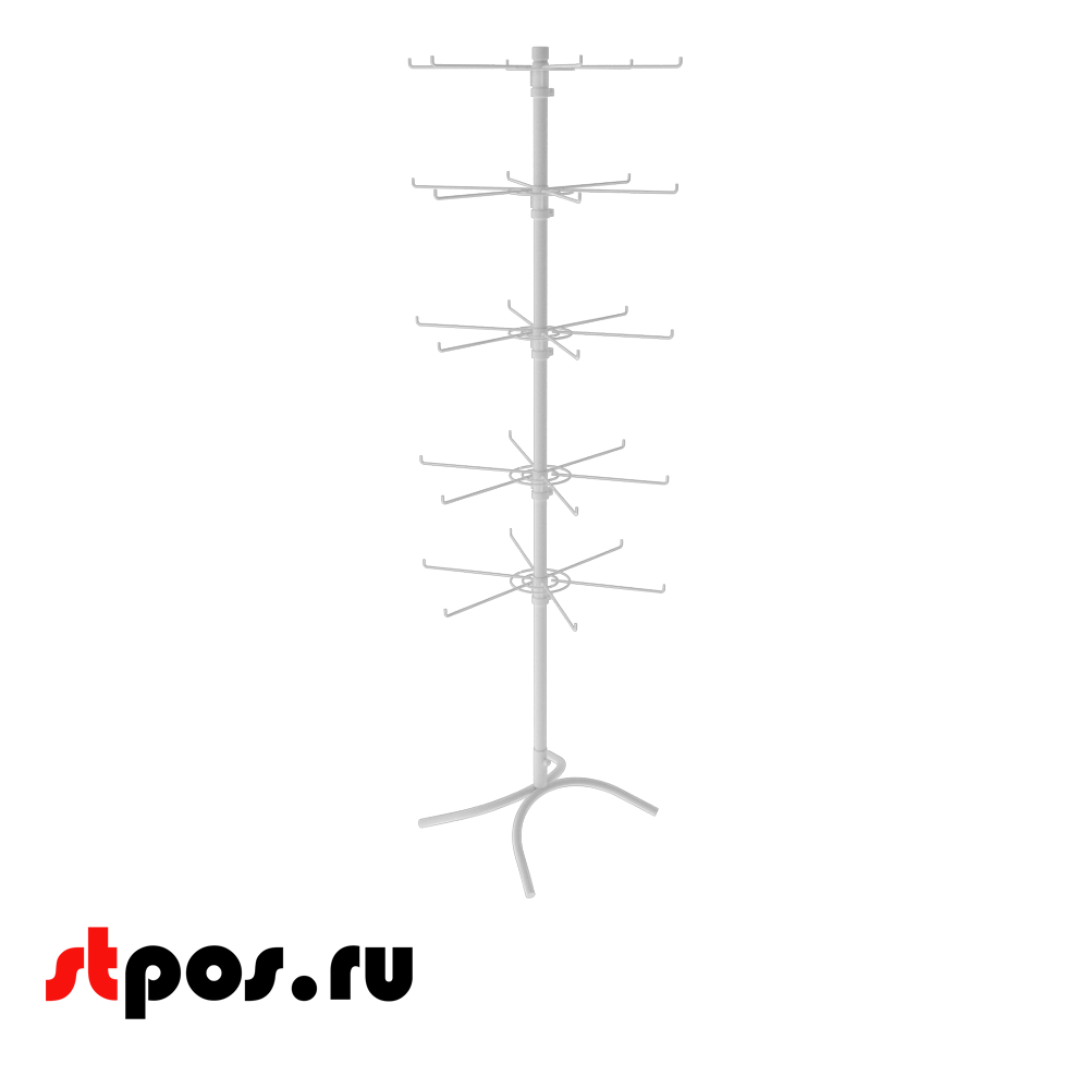 00_НАБОР Стойка вращающаяся 5-и ярусная (5 ярусов по 6 штырей), опора Х-образная, RAL9016, Белый