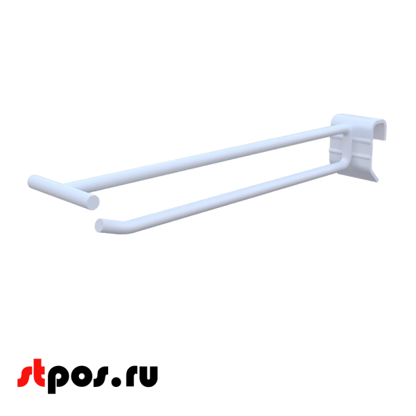 00_Крючок для штанги 30х15 (профиль) одинарный 200мм с ценником, крашенный БЕЛЫЙ, d6/d6