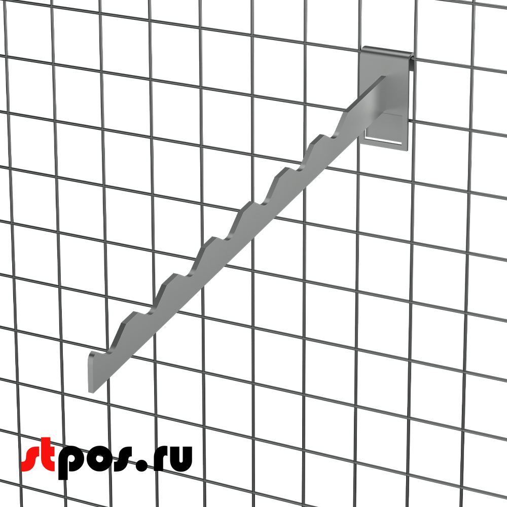 02_Кронштейн на сетку наклонный с 10 зацепами 400мм, TZ110, хром