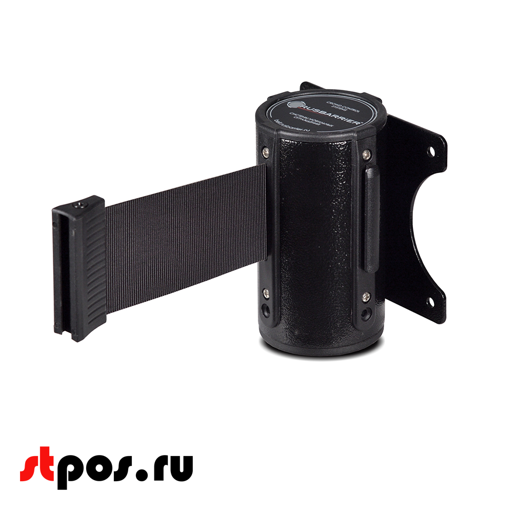 00_Настенный блок с вытяжной чёрной лентой 3000х47мм для ограждений,высота катушки 110мм,чёрный матовый