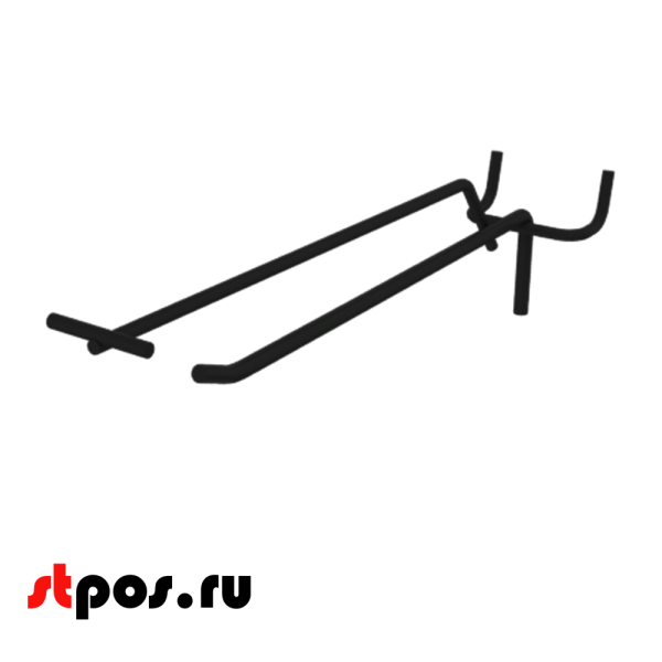 00_Крючок для перфорации одинарный с ценникодержателем 250мм, RAL 9005 (черный), d5/d4, шаг 45