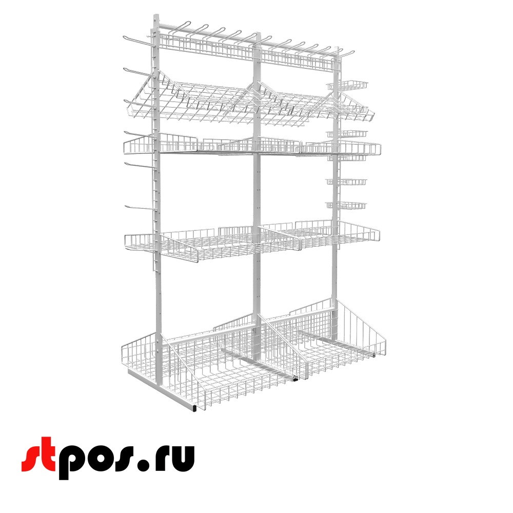 02_НАБОР Стойка прикассовая двусторонняя в сборе с навеской 880х1850х640мм, RAL9016, Белый