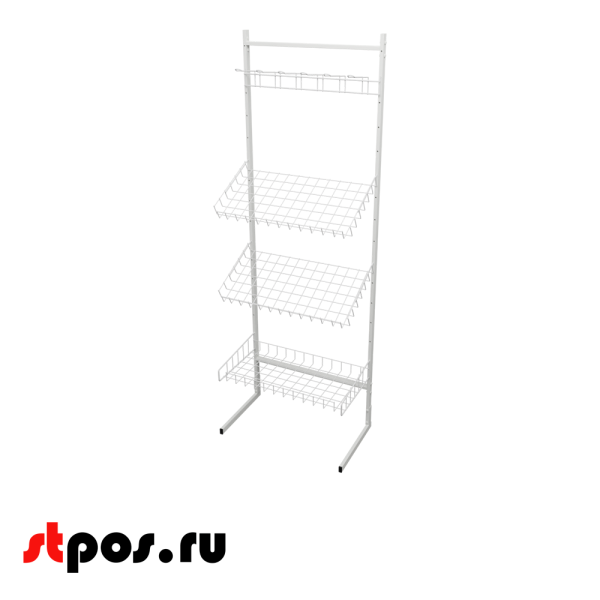 00_НАБОР Стойка прикассовая односторонняя 640 мм в сборе (полки 1 прямая, 2 наклонные, 1 гребенка языч)