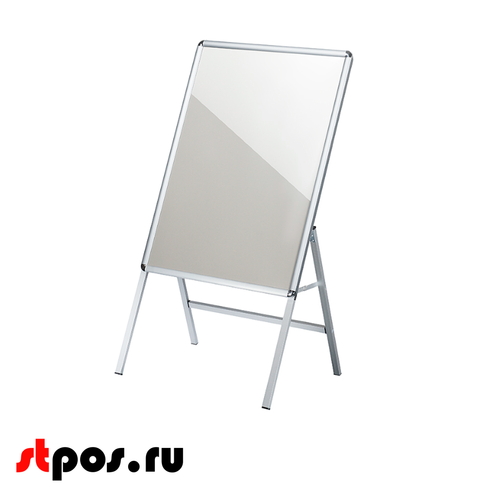 02_Штендер А-образный с одной рамкой А1, глянцевый угол, профиль 25мм, матовое серебро