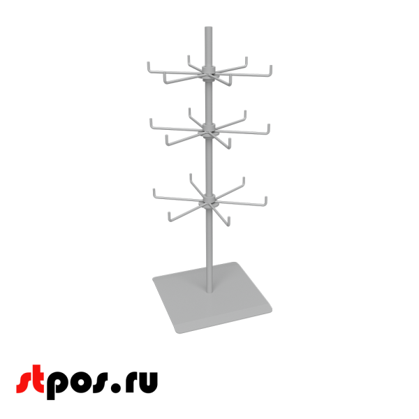 00_НАБОР Стойка настольная Лайт2, h550 (Дисплеи 3 по 6 крючков), RAL9006, Серебристый