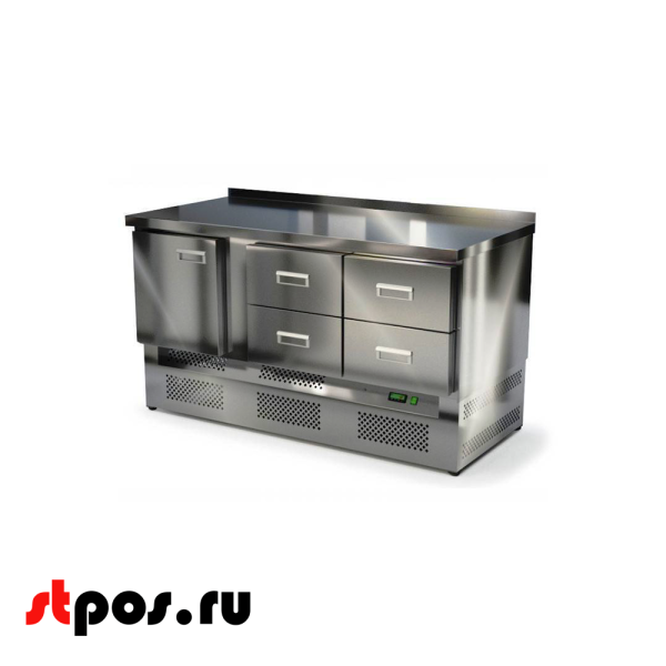 00_Стол охлаждаемый (ниж. агр., с бортом), 1500х700х850 1 дверь, 4 ящика, +2 +5 °С, Нерж