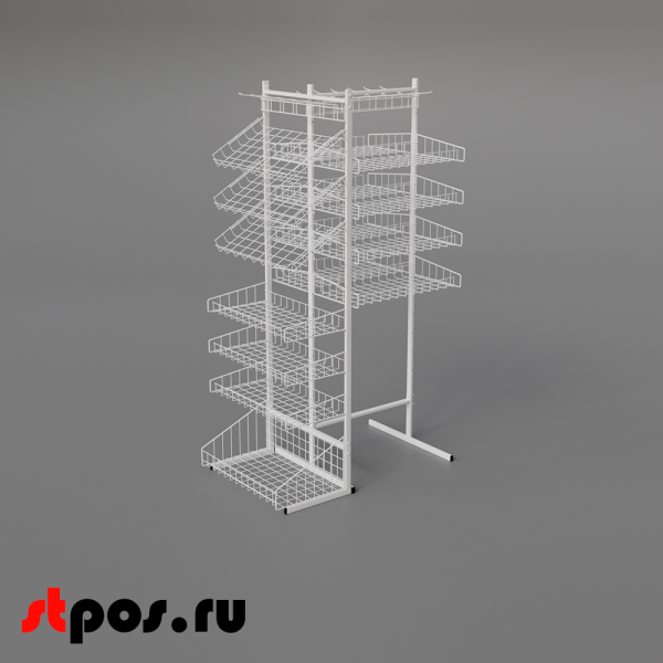 00_НАБОР Стойка прикассовая двусторонняя в сборе с навеской 1140х1850х640мм, RAL9016, Белый