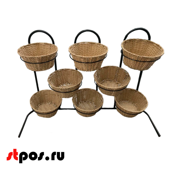 00_Стойка горизонтальная, металлическая + 8 плетеные корзины 240х330х150мм, цвет натуральн