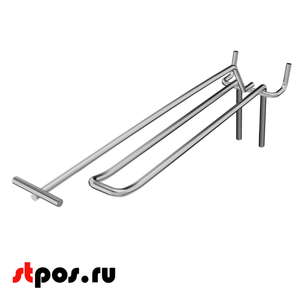 00_Крючок для перфорации двойной с ценникодержателем 300мм, хром, d4,8мм, Шаг 50мм