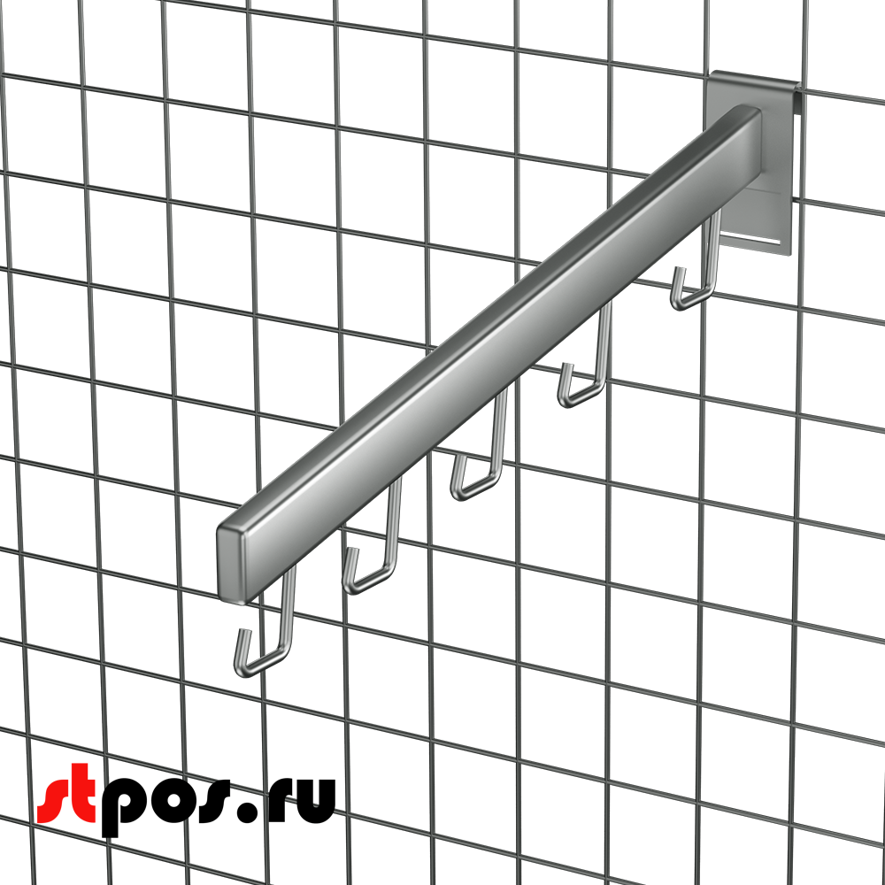 02_Кронштейн на сетку наклонный с  5 зацепами-петлями 400мм, TZ112, хром