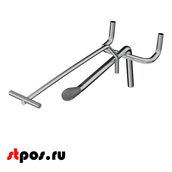 00_Крючок для перфорации одинарный с ценникодержателем, 150 мм, хром, d4,8 мм, Шаг 50 мм