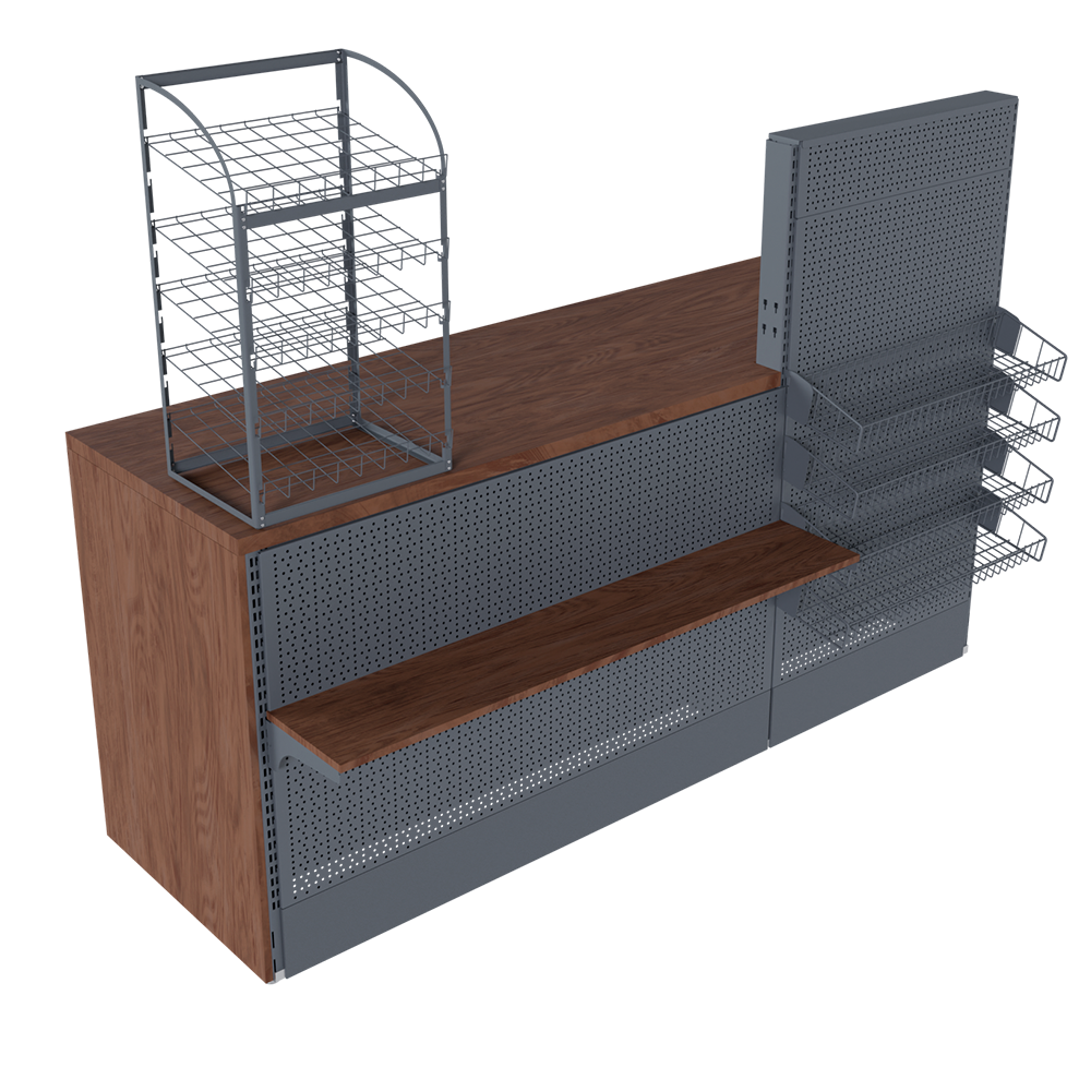 sk_1_1_НАБОР Стойка прикассовая настольная 700х300х400, 5 полок 300мм, Муар, RAL7024 Серый