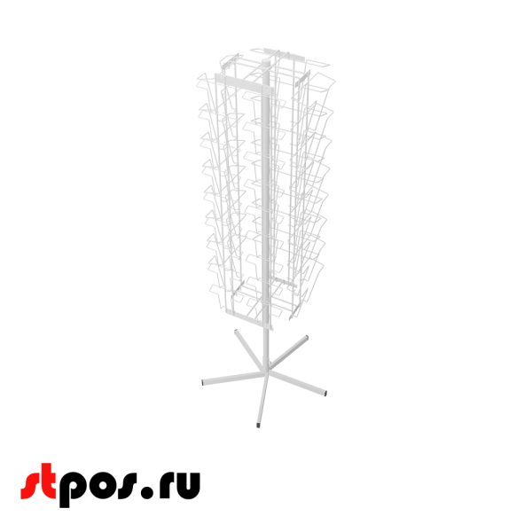 00_НАБОР Буклетница вращающ. 16 ячеек А4 вертик.+10ячеек А4гориз+18ячеек А5,опора 5лучей,RAL9016,Белый