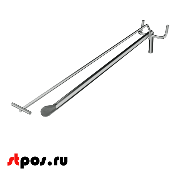 00_Крючок для перфорации одинарный усиленный с ценникодержателем, 500 мм, хром, d8 мм, Шаг 50 мм