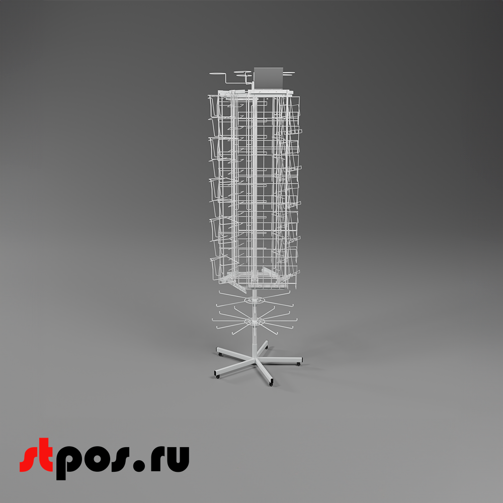 02_НАБОР Стойка ДЕМОНСТРАЦИОННАЯ h1800мм, 10 дисплеев, опора 5-и лучевая на колесах, RAL9016, Белый