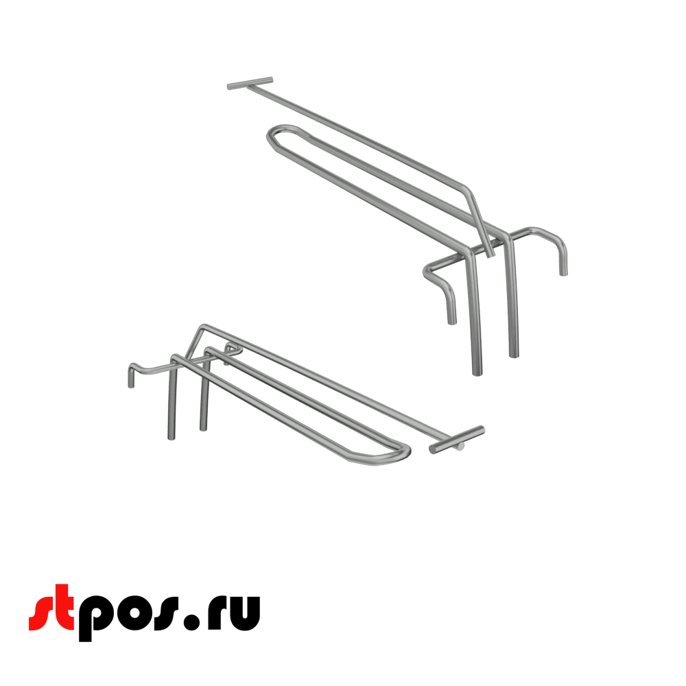 00_Крючок на решетку двойной с ценникодержателем 200мм, покрытие цинк-хром, d4/d4, шаг 70