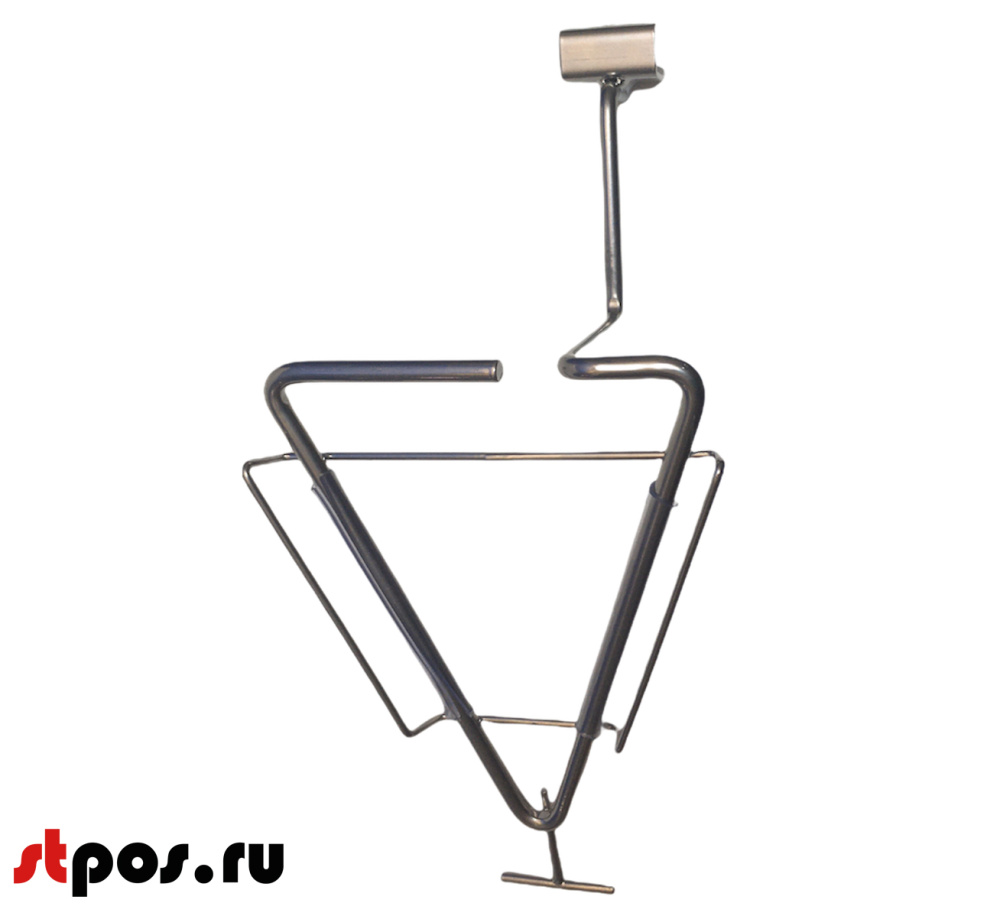 01 Держатель для утюгов 335х170 мм на штангу 30х15 мм Нордика. Предназначается для создания выаставочного пространства для утюгов практически любых моделей и размеров. На фото — вид на держатель сверху