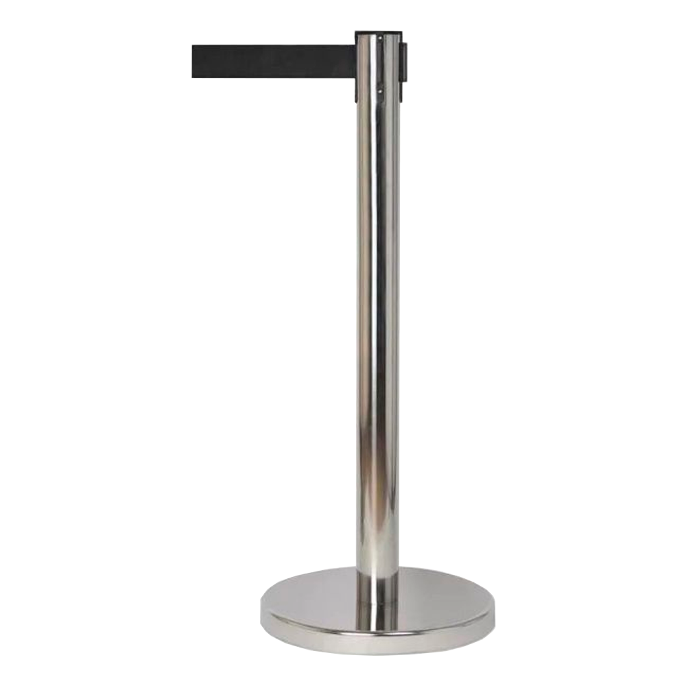 ref_Стойка ограждения с вытяжной лентой 3 м черная, сталь нержавеющая полированная d-63, основание хром