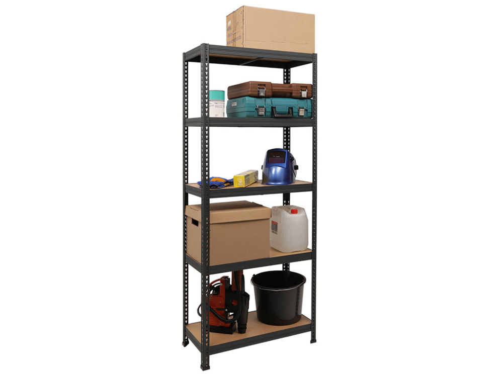 02_Стеллаж на зацепах SBL180KD,  высота 1803 мм, ширина 750 мм, глубина 350 мм, полки ДВП, 5 ярусов, RAL7016 муар, цвет черный