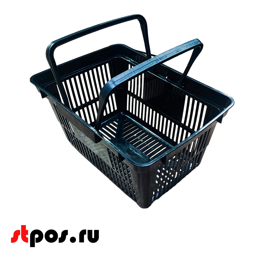 02_Корзина покупательская пластиковая с 2 пластиковыми ручками, CLASSIK-NEW 20 л, Черный