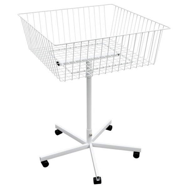 sk_Стойка для распродаж с сетчатой корзиной, на колёсах, 600x600x870мм, RAL9016, Белый