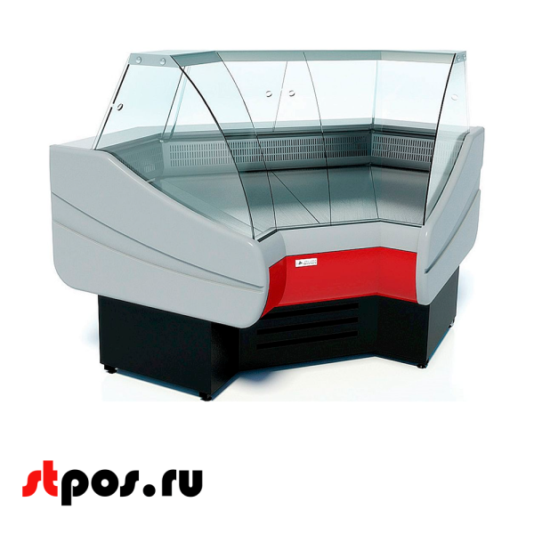 00_Холодильная витрина CRYSPI Octava IC, 1354х1354х1265 мм, Угловая, Красный бортик