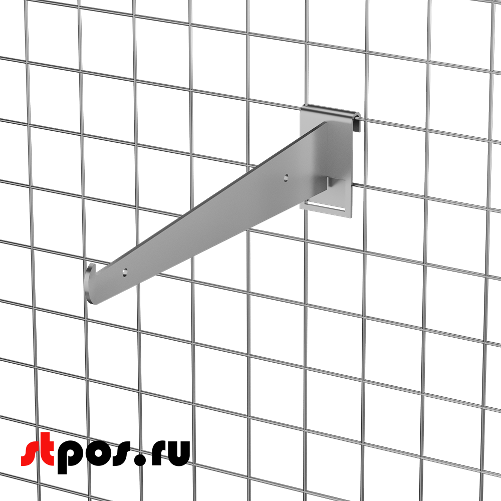02_Кронштейн на сетку для стеклянной полки 300мм, хром