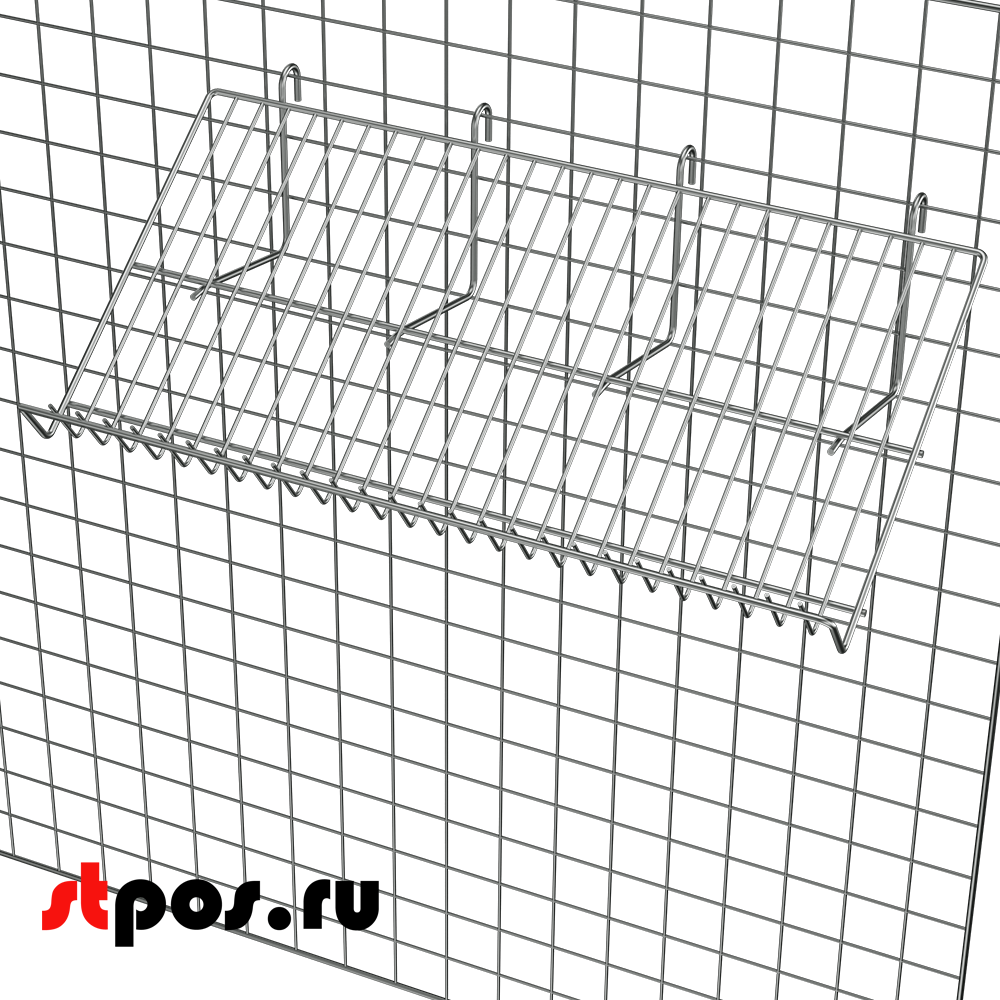 02_Полка наклонная на сетку 600х50х300мм, хром