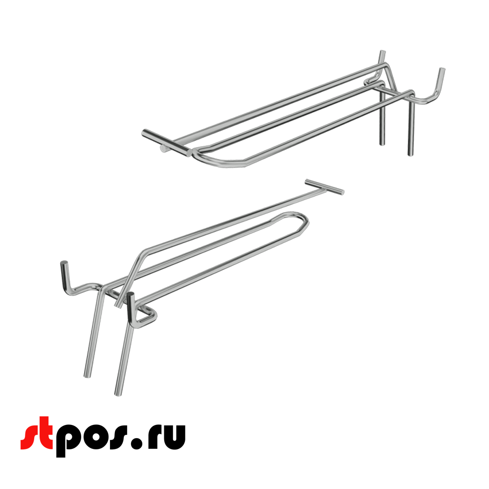 02_Крючок для перфорации двойной с ценникодержателем 200мм, хром, шаг 45мм