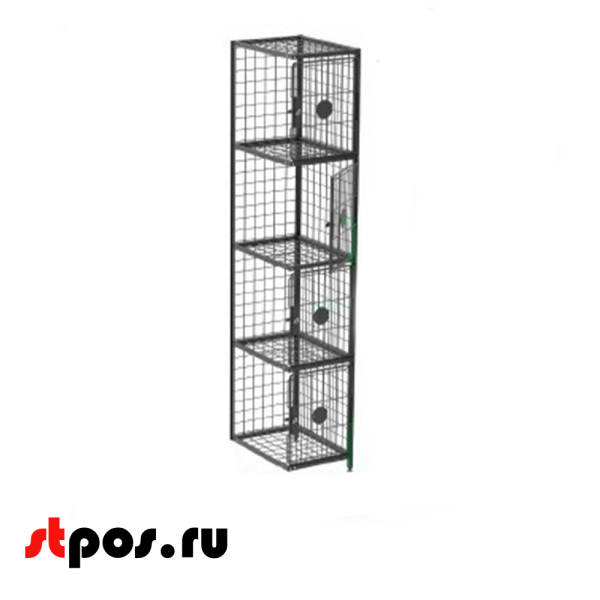 00_Шкаф сумочный сетчатый 355х455 мм, h 1800 мм, Тип 3 (Доп.секция), Матовый, RAL9005 Чёрный, спец.цвет