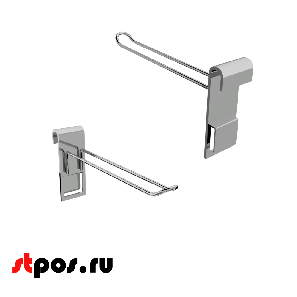00_Крючок на решетку (сетку) двойной 200мм, d6 мм, крепление пластина, хром