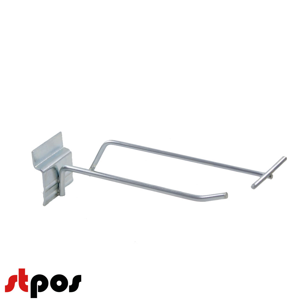 Крючок для экономпанелей одинарный с ценникодержателем 200мм, цинк-хром, d5/4мм