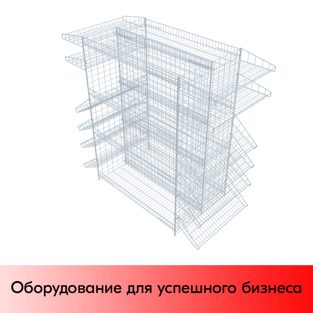 01_Мобильный остров для распродаж (на поддон),158х1057х690мм,20полок,Магазин на паллете,RAL9016,Белый