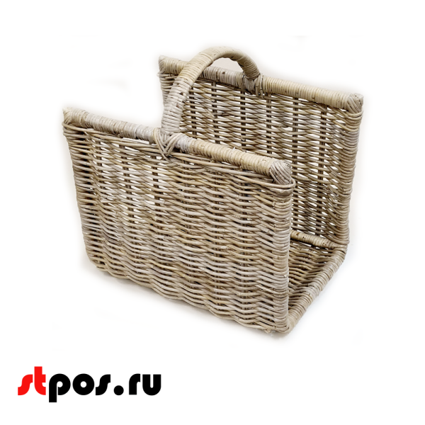 00_Корзинка прямоугольная плетеная из натурального ротанга, с ручкой, без двух стенок 480х320х420 мм, Натуральный