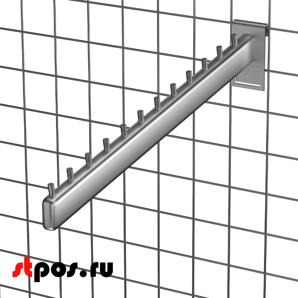 02_Кронштейн на сетку наклонный с 12 штырьками 400мм, TZ105, хром