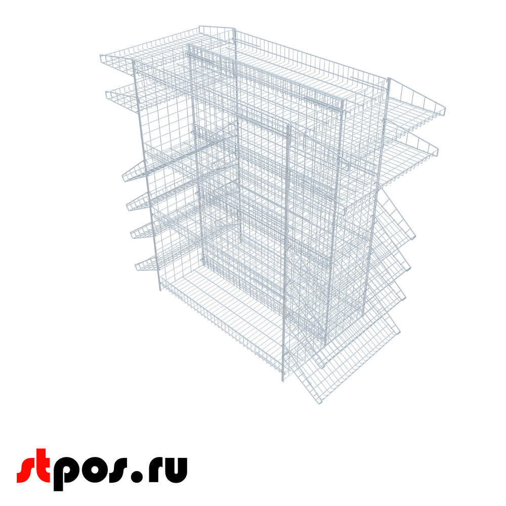 00_Мобильный остров для распродаж (на поддон),158х1057х690мм,20полок,Магазин на паллете,RAL9016,Белый