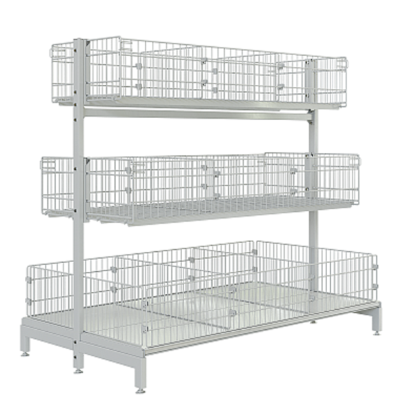 sk_Стол для распродаж 3-х ярусный 1200х800мм, h 1200мм (Отдельно стоящий),комплект, Глян.RAL9016 Белый