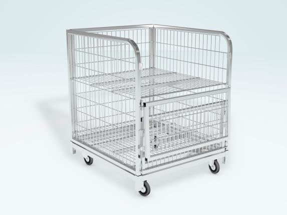 1_ Сетчатый контейнер на колёсах 600х700х800 цинк, с 2-я регулируемыми полками