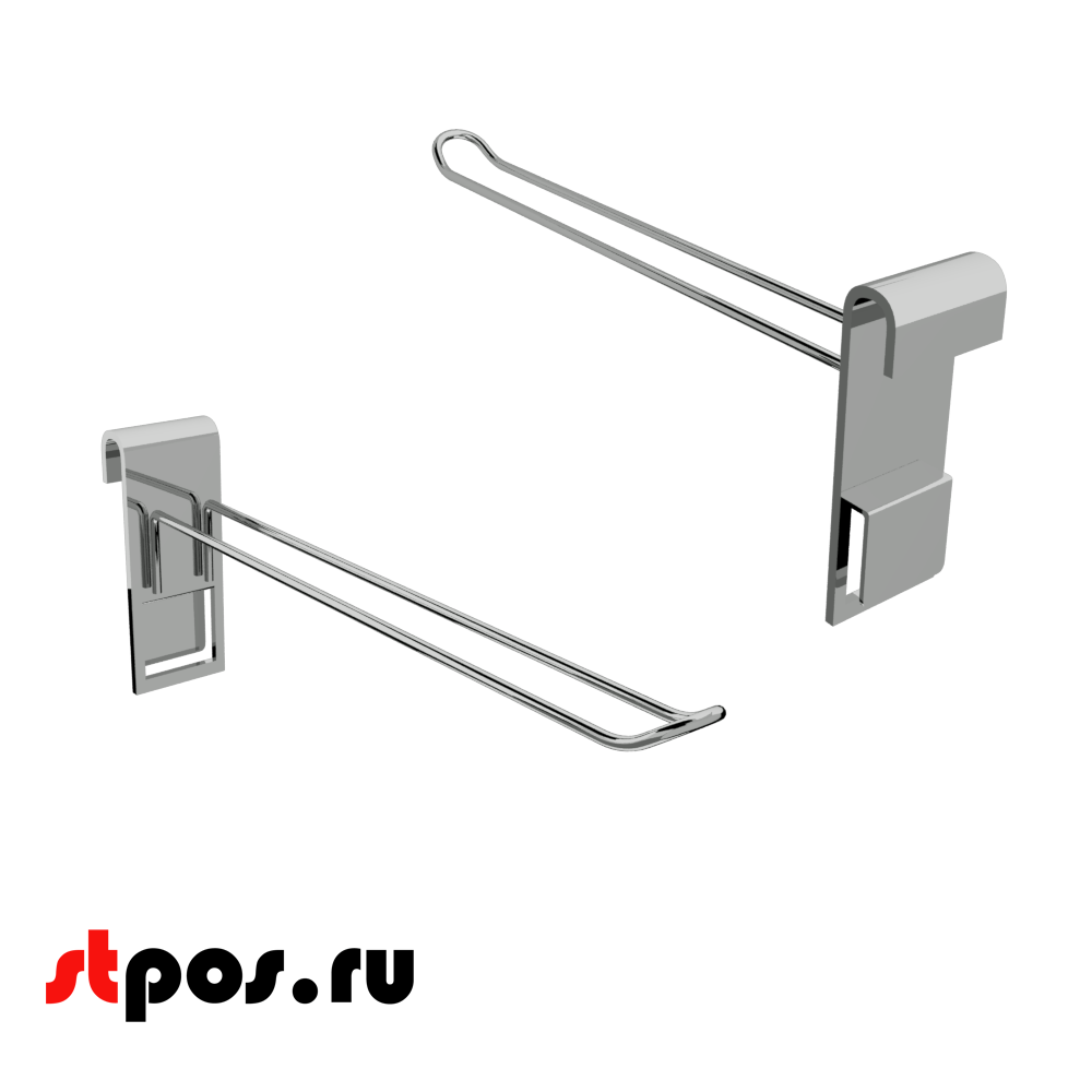 00_Крючок на решетку (сетка) двойной 250мм, d6 мм, крепление пластина, хром