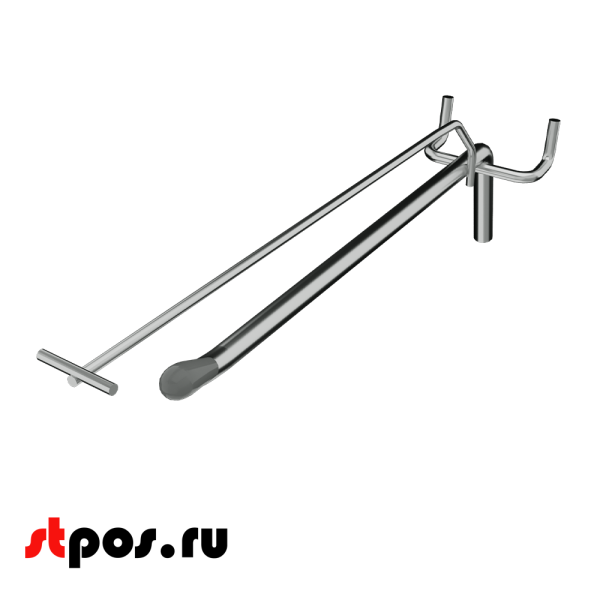 00_Крючок для перфорации одинарный с ценникодержателем, 300мм, хром, d8мм, Шаг 50мм, УСИЛЕННЫЙ