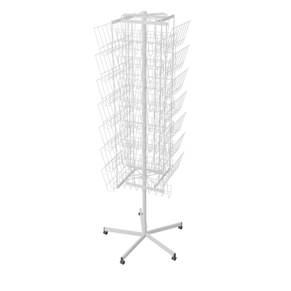 sk_КОМПЛЕКТ Буклетница вращающ.4х гранн 28газетниц(4 дисплея по7),опора 5лучей на колесах,RAL9016,Белый