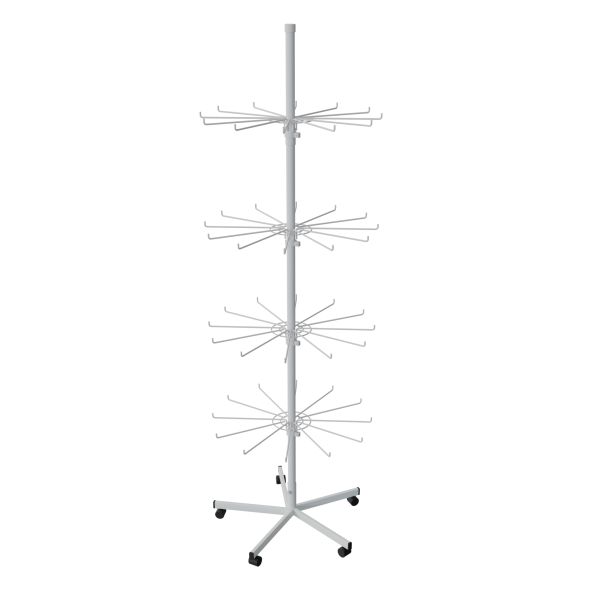 sk_КОМПЛЕКТ Стойка вращающаяся 4 яруса (4 яруса по 12 штырей) на колесах, опора 5-ти лучевая,RAL9016,Белый