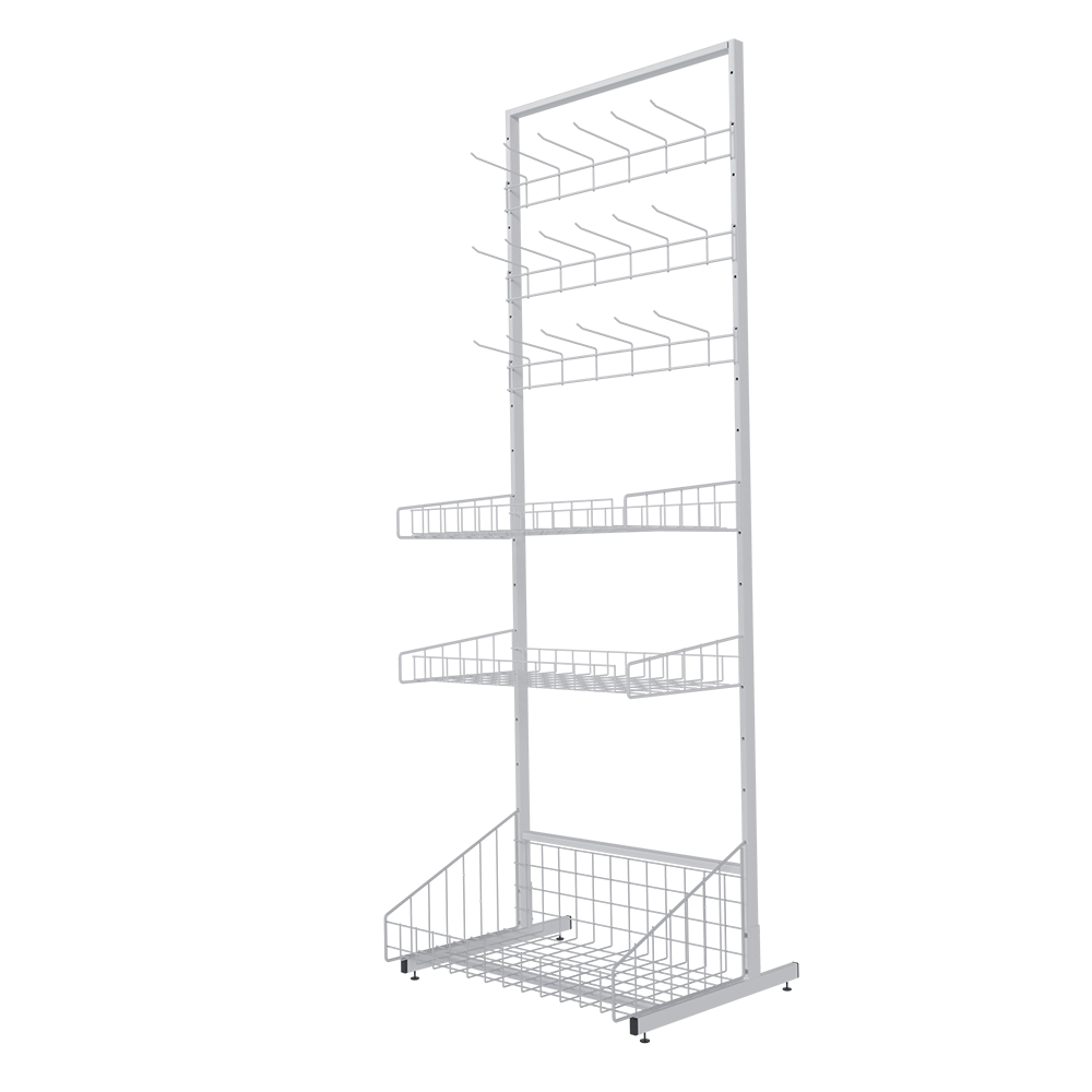 sk_2_НАБОР Стойка прикассовая односторонняя 640мм(1 корзина, 2 полка прямая, 3 гребенки штырьевые), Белый