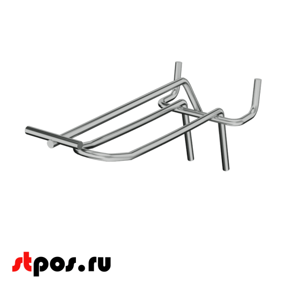 04_Крючок для перфорации двойной с ценникодержателем 100мм, хром, шаг 50мм