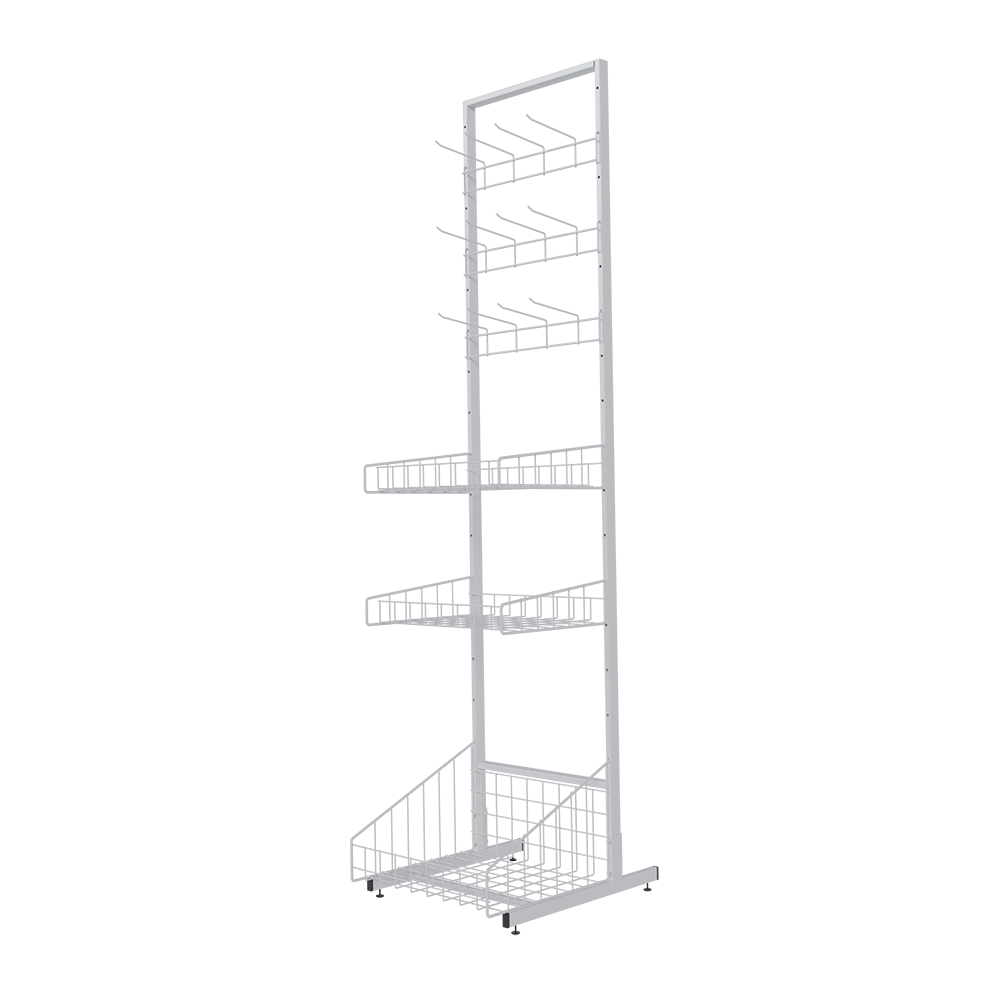 sk_2_НАБОР Стойка прикассовая односторонняя 440мм(1 корзина, 2 полка прямая, 3 гребенки штырьевые), Белый