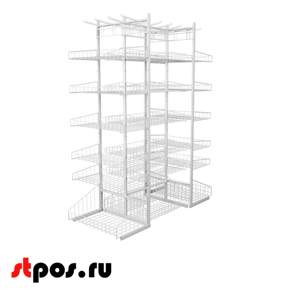 00_НАБОР стойка ОСТРОВНАЯ ЧЕТЫРЕХСТОРОННЯЯ 1850х1320х640мм в сборе с навеской, RAL9016, Белый