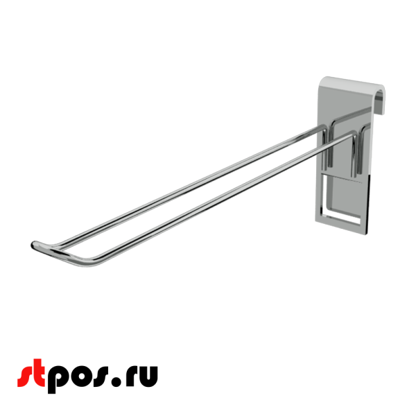 02_Крючок на решетку (сетку) двойной 250 мм, d6 мм, крепление-пластина, хром
